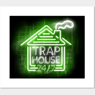 Trap House in Glowing Green Neon Text Posters and Art